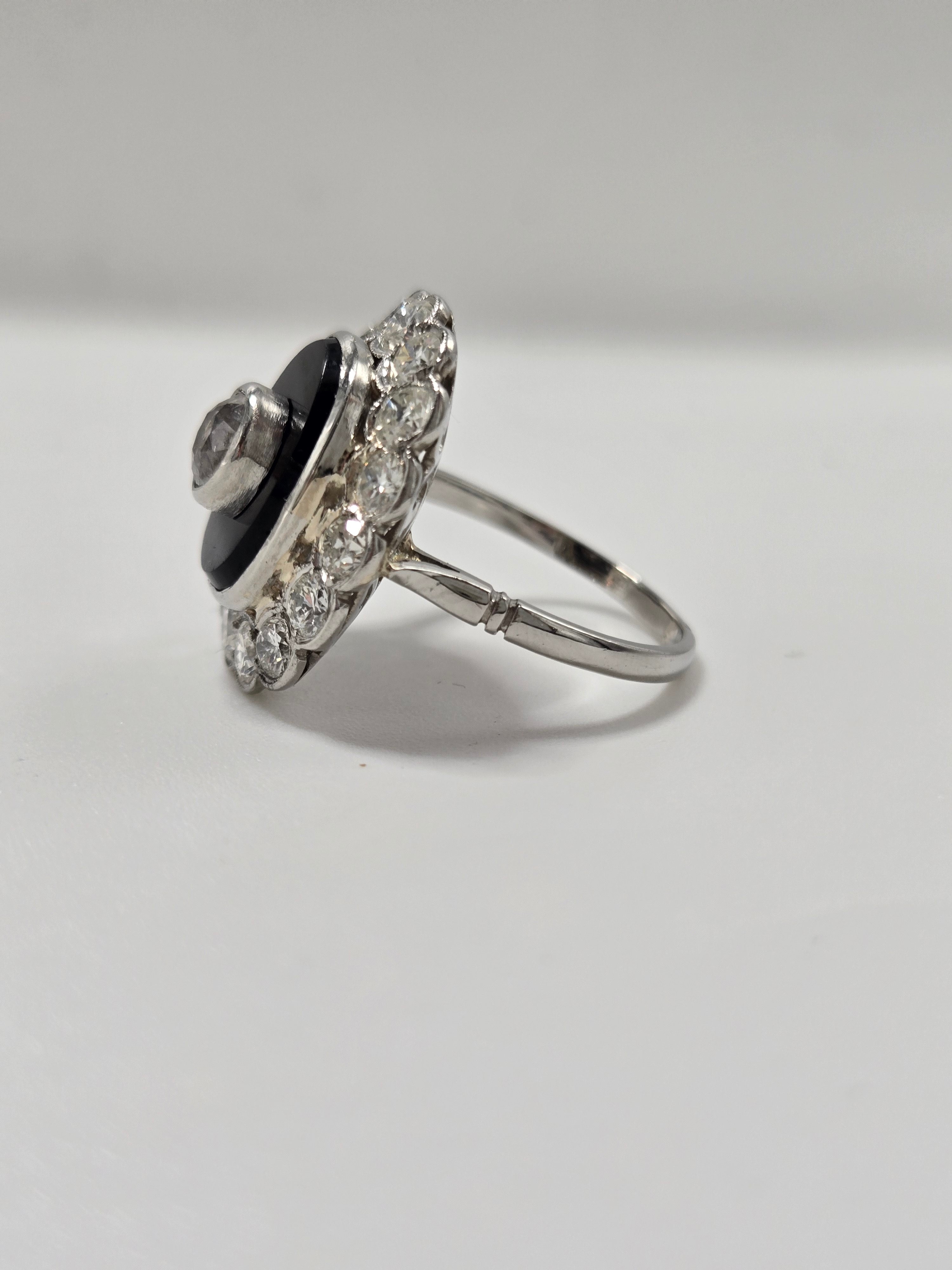 Bague en platine onyx et diamants taille ancienne 1,7 carat – bague Art Déco