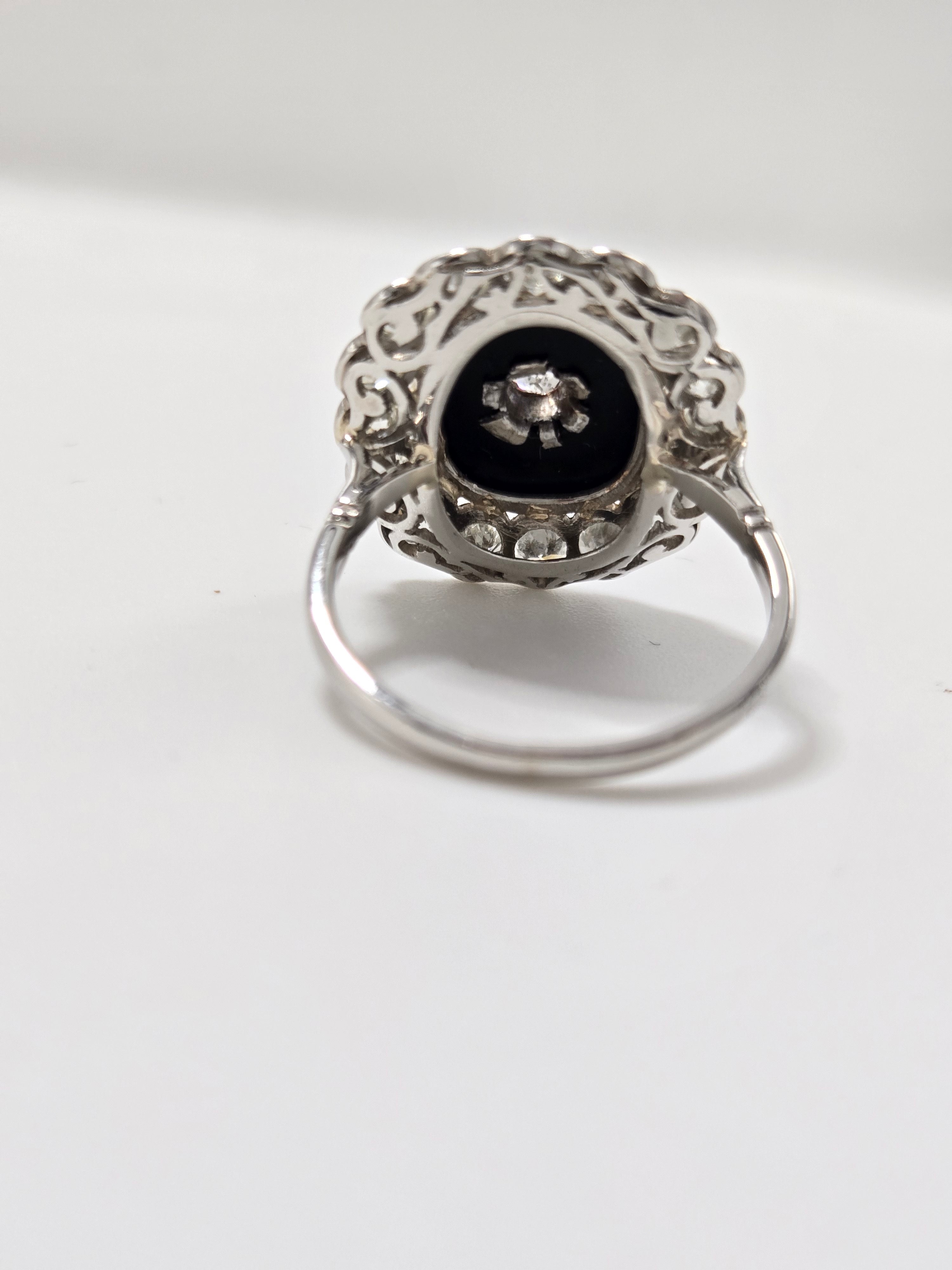 Bague en platine onyx et diamants taille ancienne 1,7 carat – bague Art Déco