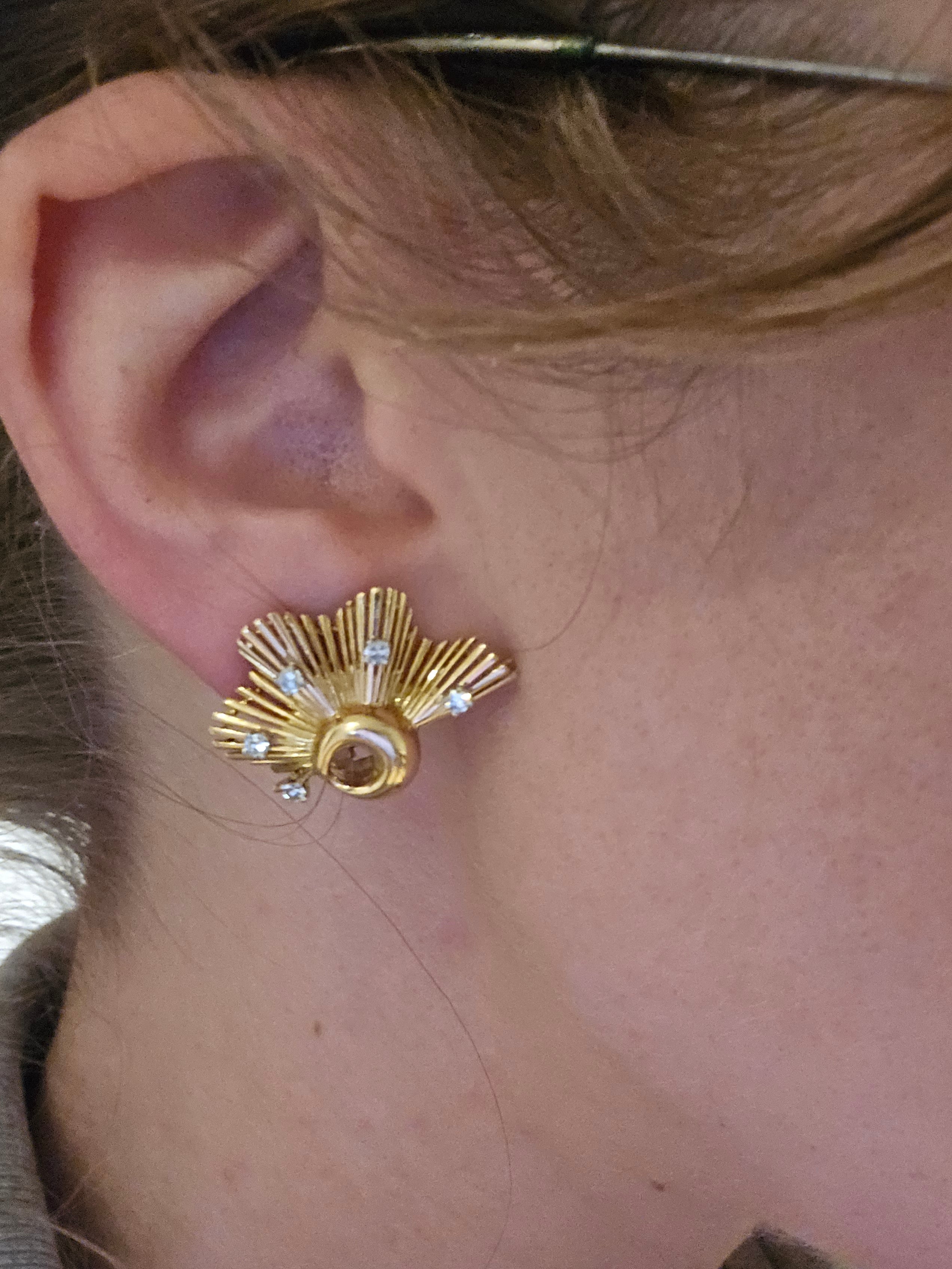Boucles d’oreilles vintage en or jaune 750 millièmes et diamants – Éclat solaire des années 1950