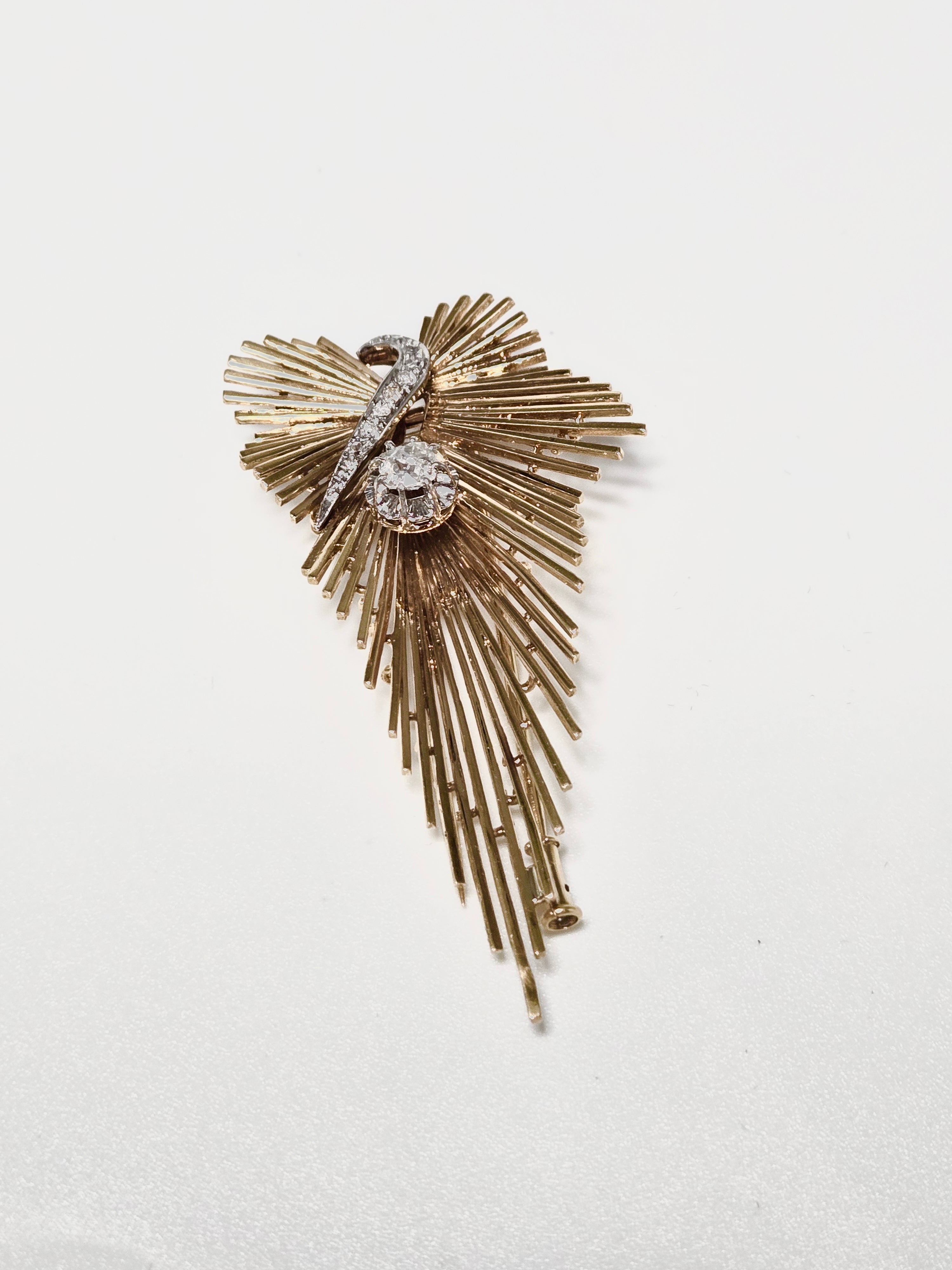 Broche or jaune années 50 – étoile filante diamants anciens
