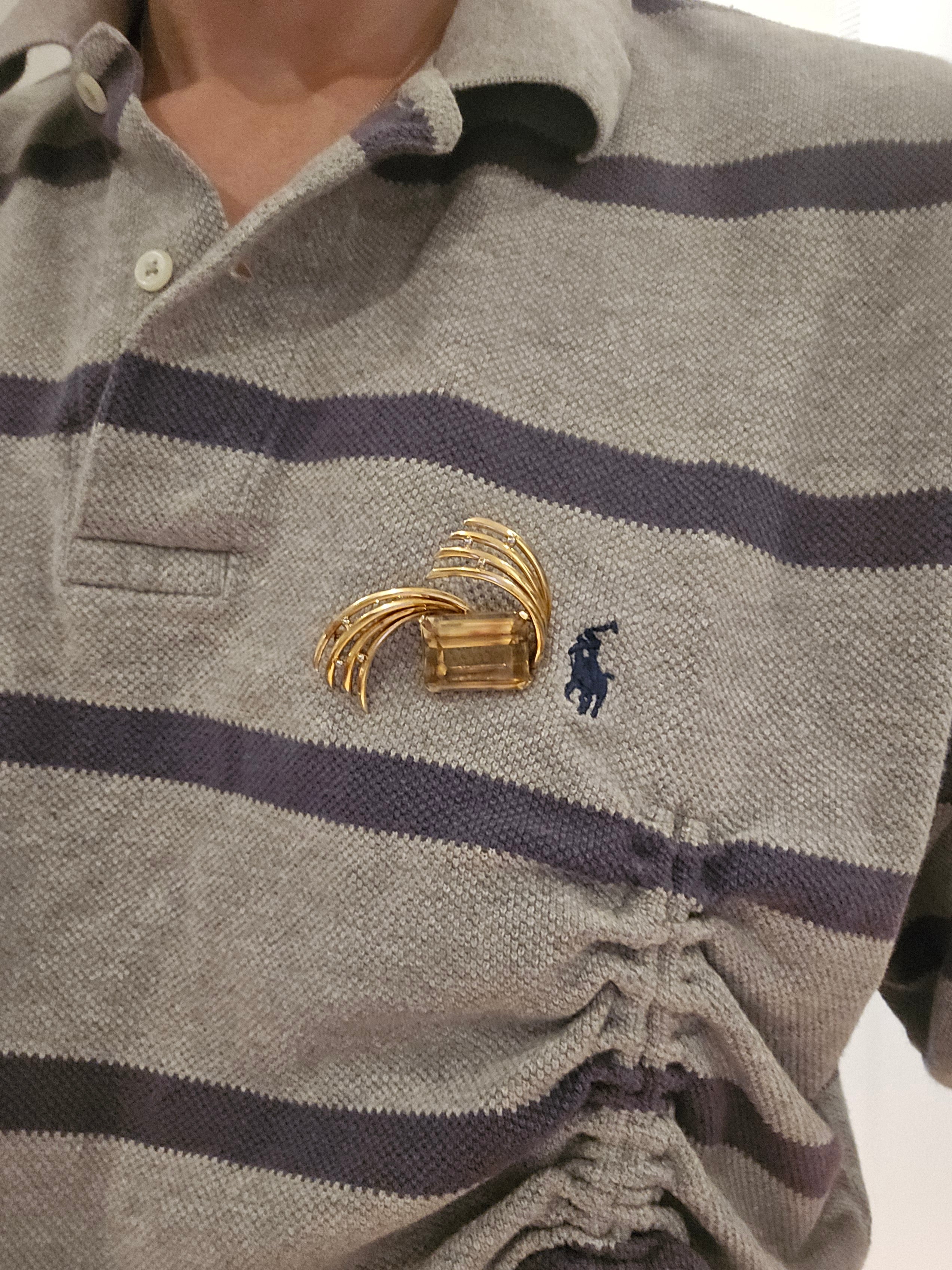 Broche vintage en or jaune 750 millièmes et quartz fumé – 1950
