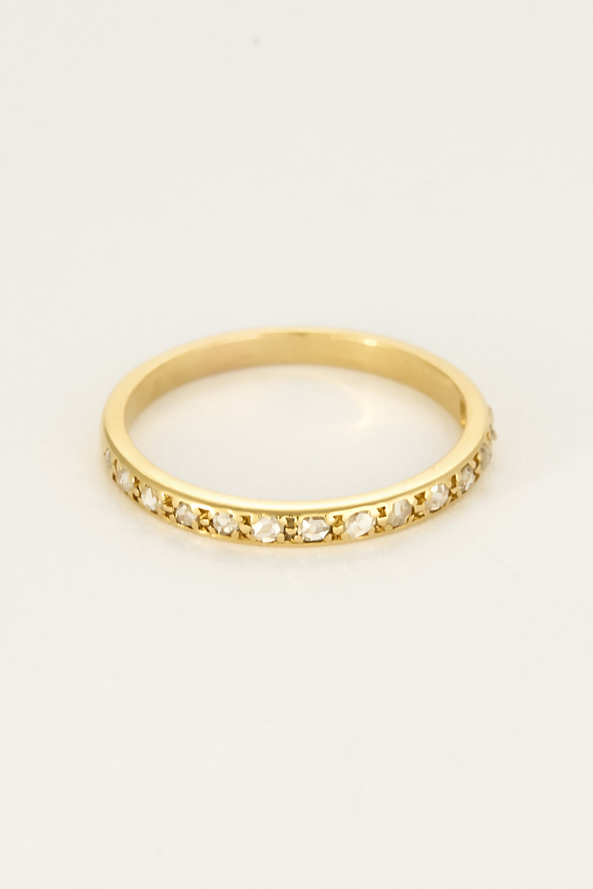 Bague demi-alliance américaine en or jaune 18k diamants taille rose