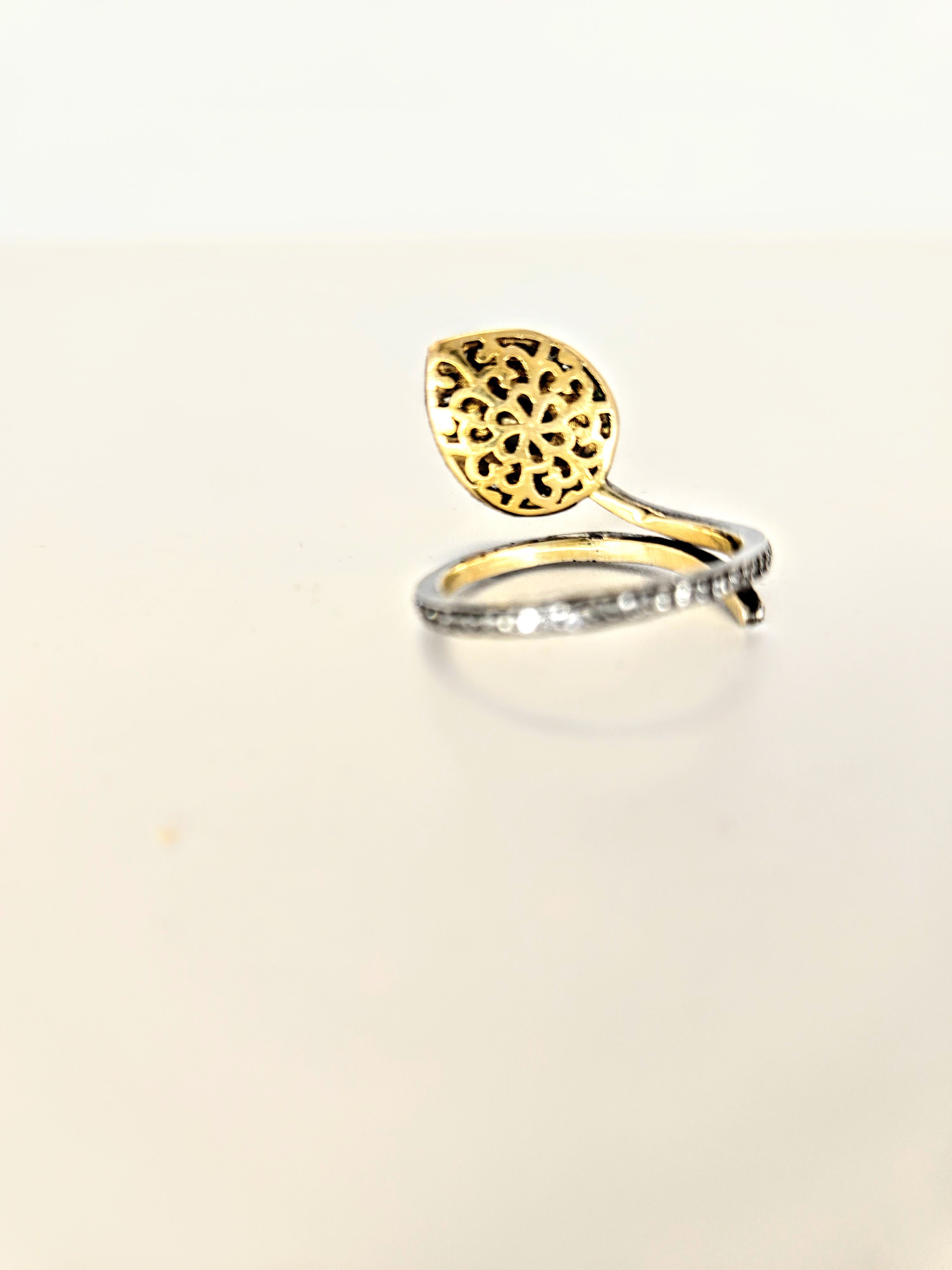 Bague indienne argent et or diamants 8x8 et taille rose poire mise à jour rosace