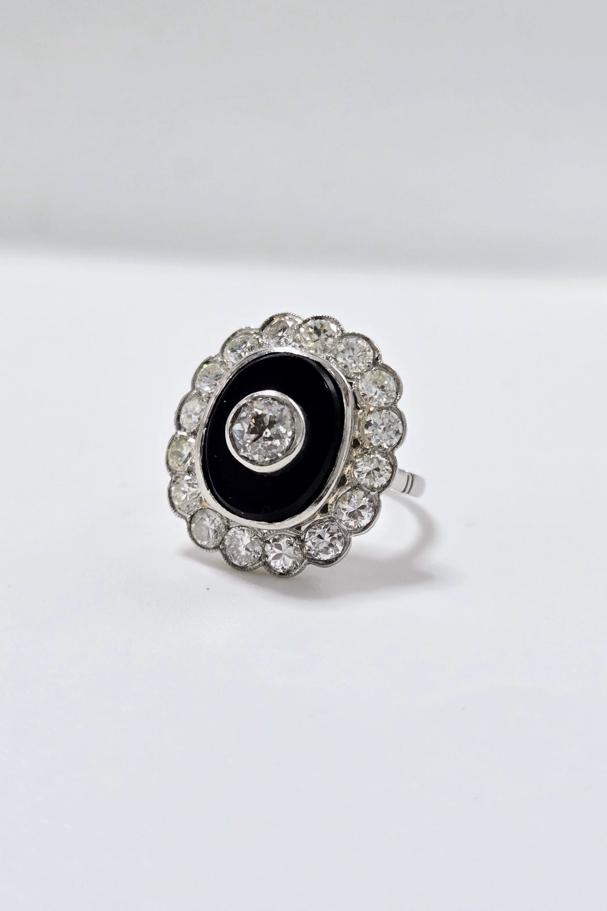 Bague en platine onyx et diamants taille ancienne 1,7 carat – bague Art Déco