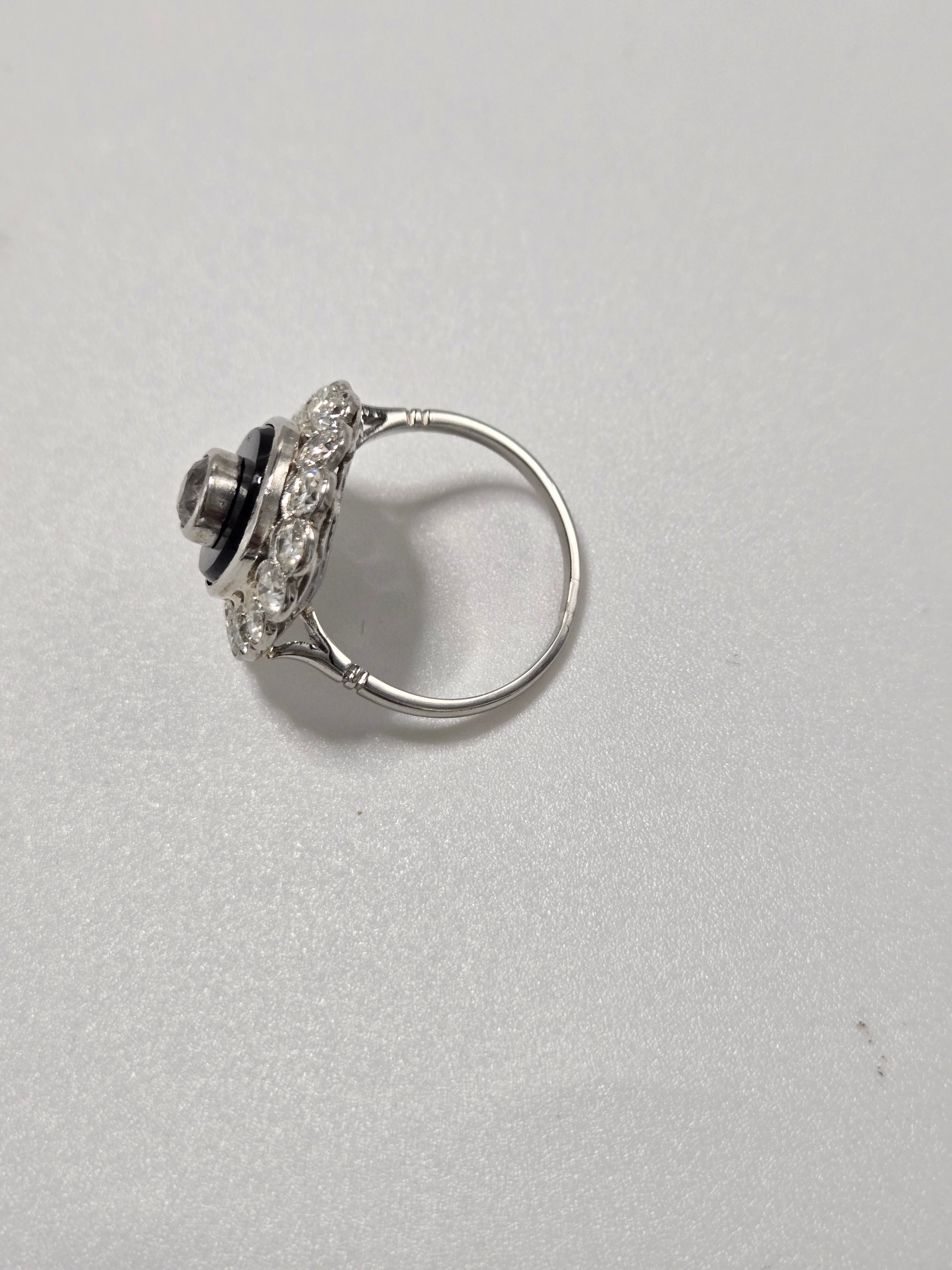 Bague en platine onyx et diamants taille ancienne 1,7 carat – bague Art Déco