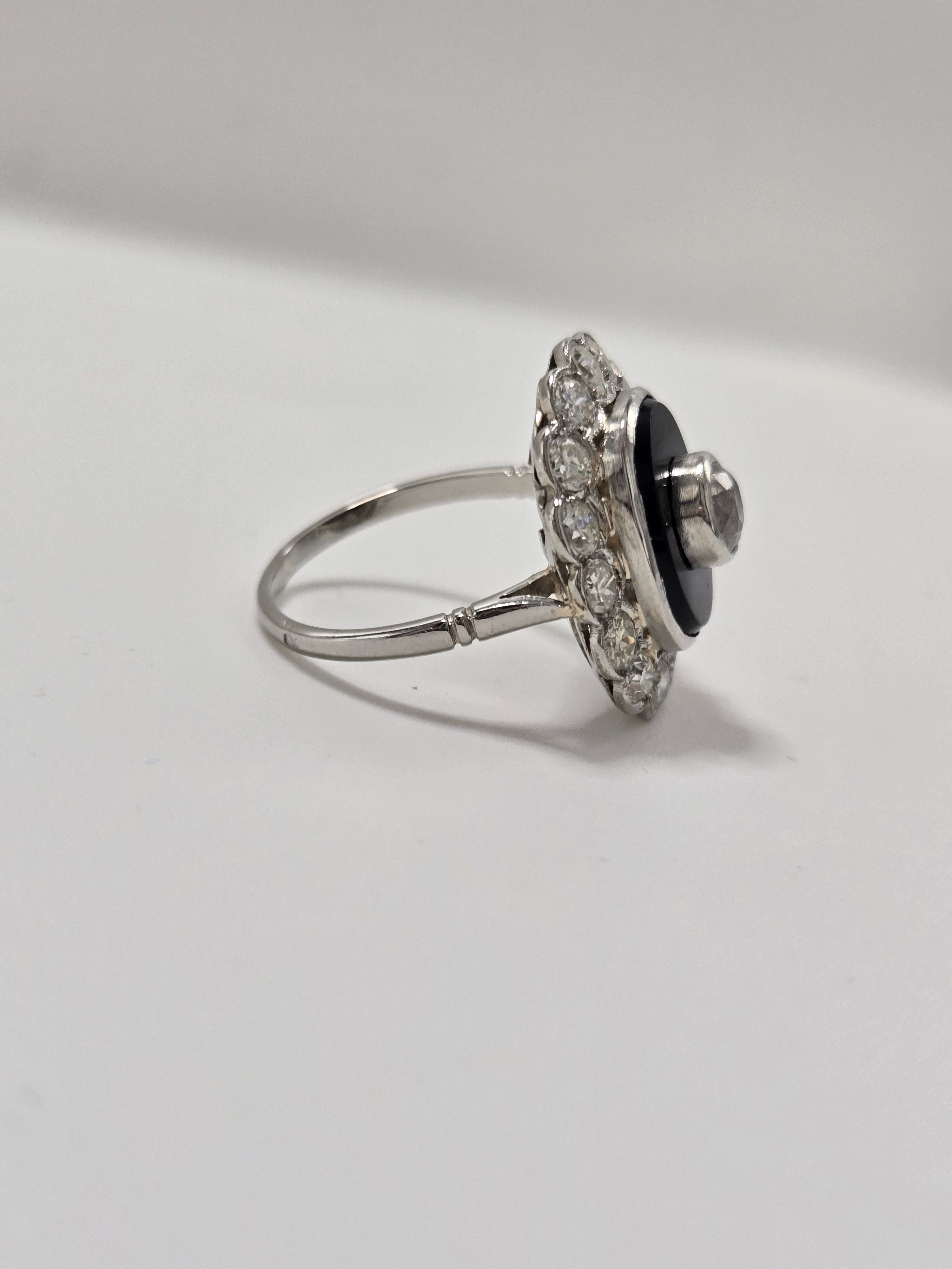 Bague en platine onyx et diamants taille ancienne 1,7 carat – bague Art Déco